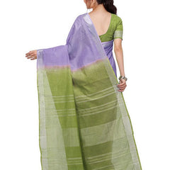 Pale Purple & Moss Green women's Handloom Bhagalpuri Linen Cotton Slub Blend Two Dye Saree With Running Unstitched Blouse Piece - View 5