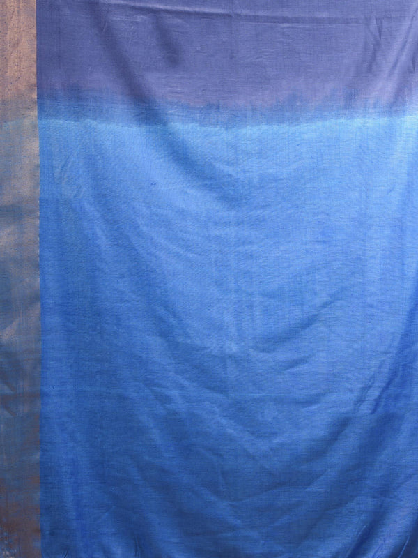Munga Silk Tussar Blend Bhagalpuri Handloom Moonstone Egyptian Blue & Havlek Blue Saree - View 6