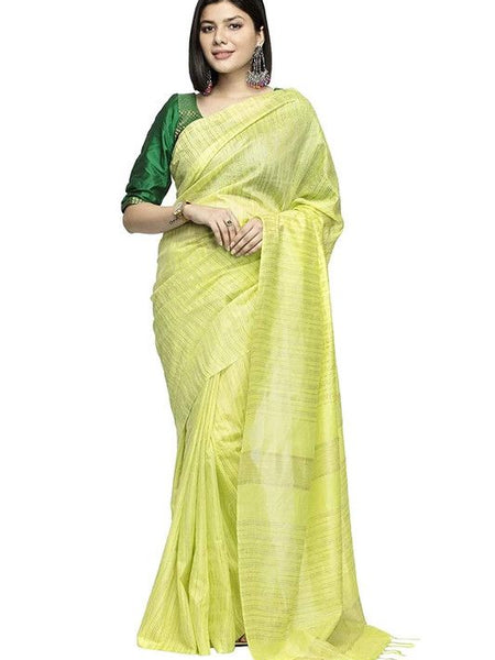 Art Silk Handloom Bhagalpuri Striped Kota Saree (Lime_Green)