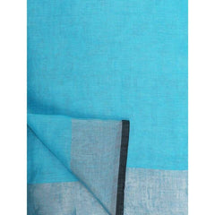 Handloom Linen Cotton Blend Contrast Bhagalpuri Saree for Women (Cyan-Black) - View 3
