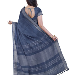 Bhagalpuri Handloom Cotton-Linen Blend Saree With Running Unstiched Blouse Piece (Lake_Grey & Mint_Green) - View 4