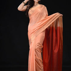 Handloom women'sBhagalpuri Tussar Munga Silk Blend Two Dye Saree (Aprict_Orange & Terry_Red)