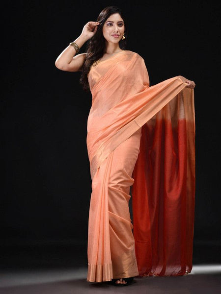 Handloom women'sBhagalpuri Tussar Munga Silk Blend Two Dye Saree (Aprict_Orange & Terry_Red)