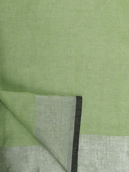 Pistachio Green women's Bhagalpuri Blend Linen Saree With Black Pipine Contrast Blouse Piece - View 5