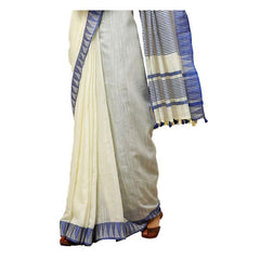 Off-White women's Bhagalpuri Handloom Kota Silk Temple Border Saree And Variation Of Colors With Striped Blouse Piece - View 4