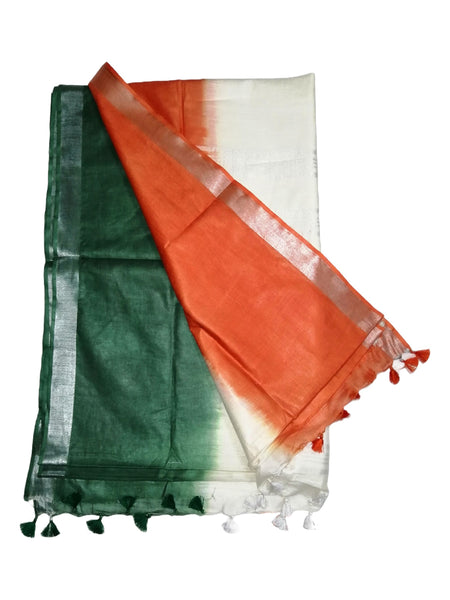 Republic Day / Independence Day Special Linen Cotton Blend Bhagalpuri Handloom Tricolor Flag Saree - View 2