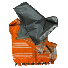 Grey & Orange Bhagalpuri women's Ethnic Wear Handloom Cotton Zari Border Two Dye Saree With Running Unstitched Blouse Piece
