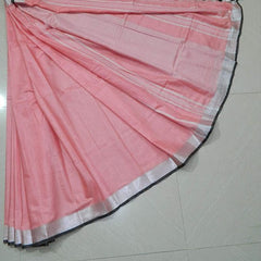 Pink-Black women's Handloom Bhagalpuri Cotton Linen Blend Saree Ethnic Wear With Contrast Unstitched Blouse Piece - View 5