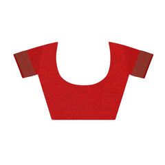 Handloom Linen Cotton Blend Contrast Bhagalpuri Saree for Women (Flame_Orange-Red ) - View 5