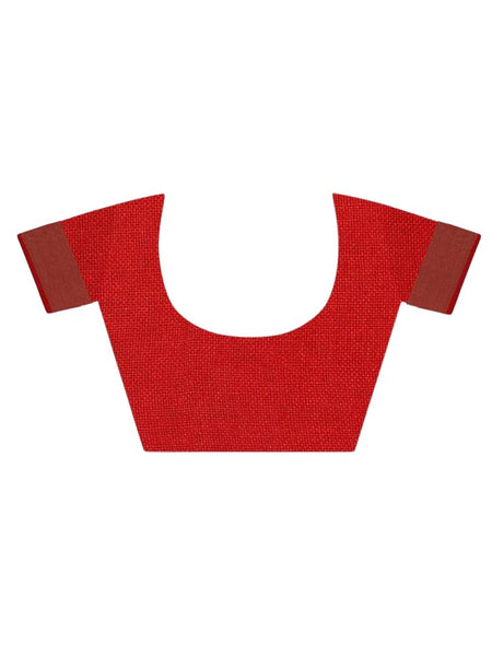 Handloom Linen Cotton Blend Contrast Bhagalpuri Saree for Women (Flame_Orange-Red ) - View 5