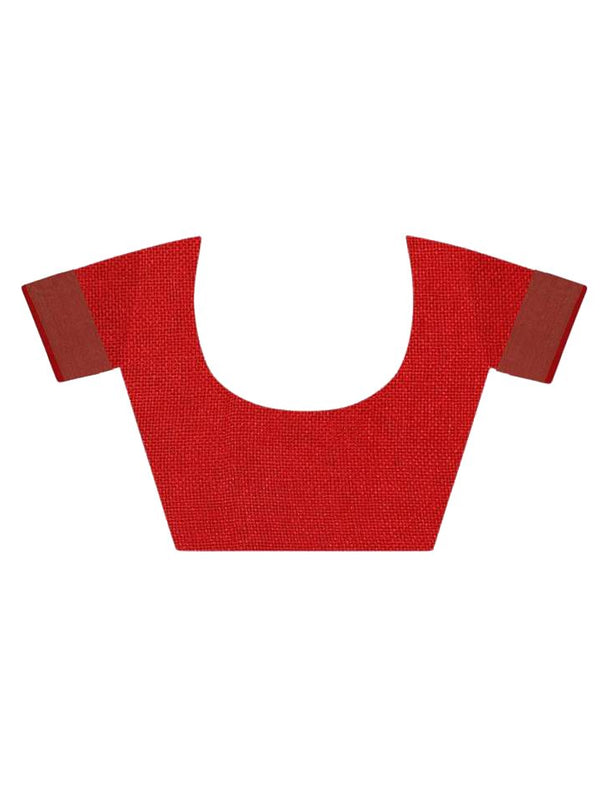 Handloom Linen Cotton Blend Contrast Bhagalpuri Saree for Women (Flame_Orange-Red ) - View 5
