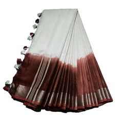 Umber Brown women's Handloom Bhagalpuri Linen Cotton Slub Blend Two Sided Two Dye Saree Running Unstitched Blouse Piece - View 6