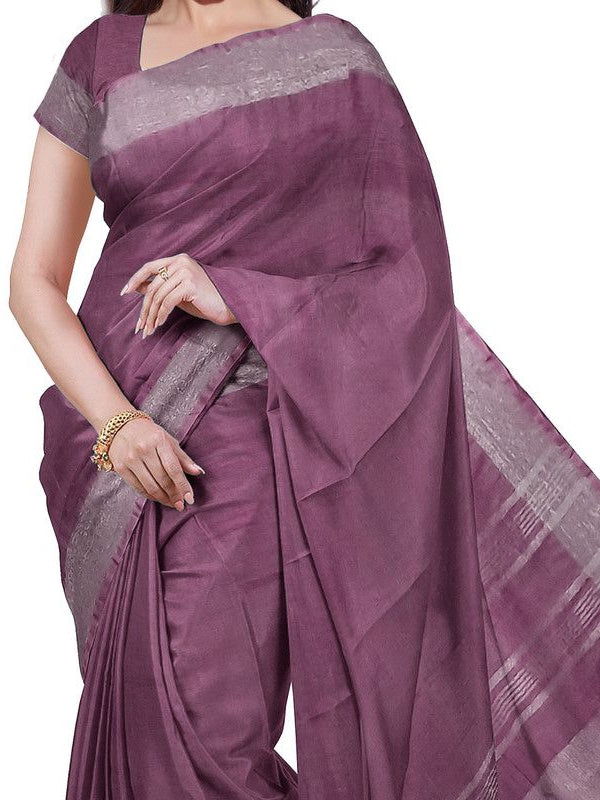 Mint Green & Quinacridone Magenta women's Bhagalpuri Handloom Cotton-Linen Blend Saree Combo (Pack Of 2) With Running Unstiched Blouse Piece - View 8