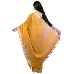 Marigold Yellow Bhagalpuri women's Handloom Linen Cotton Ethnic Wear Saree With Running Unstitched Blouse Piece - View 7