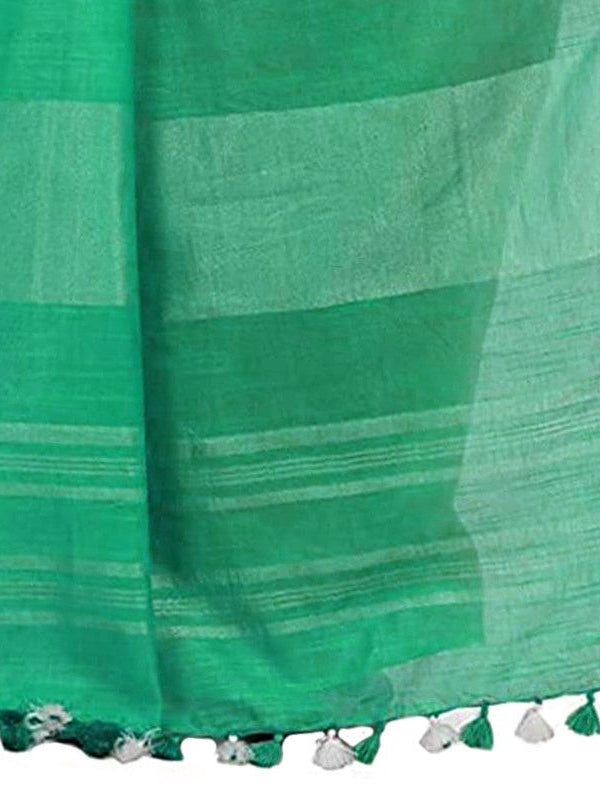Iris Blue & Aquamarine Turquoise women's Handloom Bhagalpuri Linen Cotton Slub Blend Two Dye Saree With Running Unstitched Blouse Piece - View 7