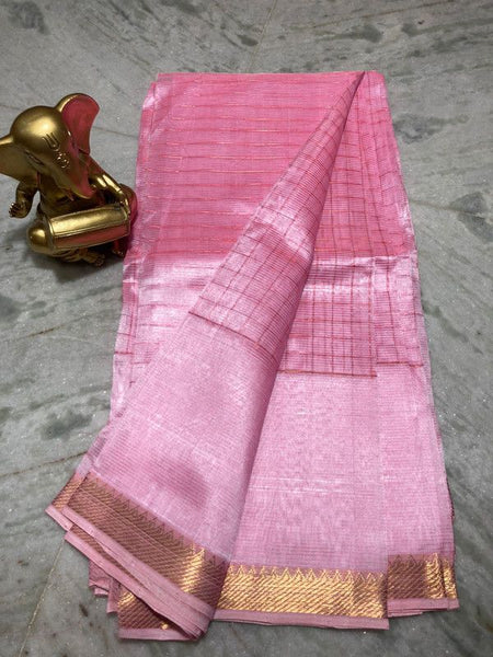 Bhagalpuri Handloom Cotton Silk Check Half Body Saree for women's (Baby_Pink)