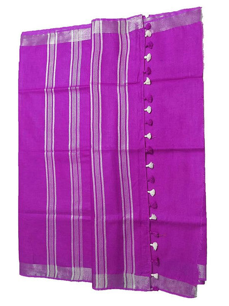 Phlox Purple women's Bhagalpuri Linen Saree With Blouse Piece