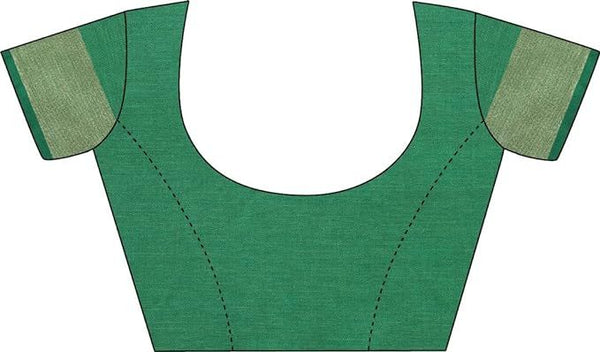 Linen Cotton Blend Contrast Handloom Bhagalpuri Saree for Women (Gold-Cyan-Dark_Green) - View 5