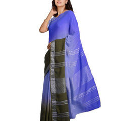 Neon Blue & Brownish Green women's Bhagalpuri Handloom Linen Cotton Blend Two Dye Saree With Running Unstitched Blouse Piece - View 5