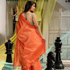 Zari Weaving Handloom Designer Bhagalpuri Saree (Rusty_Orange) - View 4