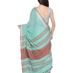 Bhagalpuri Handloom Cotton Linen Blend Contrast Pallu Saree And Unstitched Contrast Blouse Piece - View 4
