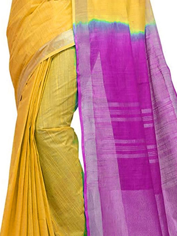 Handloom Bhagalpuri Cotton Slub Blend Two Dye Saree With Running Unstitched Blouse Piece - View 6