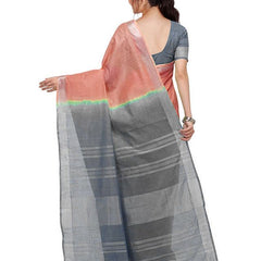 Handloom Bhagalpuri Cotton Linen Blend Two Dye Saree With Running Unstitched Blouse Piece - View 5