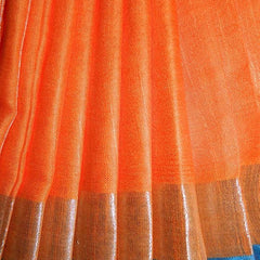 Orange women's Bhagalpuri Blend Linen Saree With Free Contrast Blouse Piece - View 3