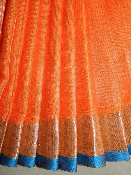 Orange women's Bhagalpuri Blend Linen Saree With Free Contrast Blouse Piece - View 3