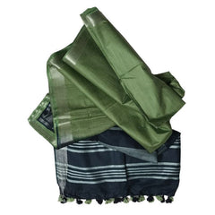 Oxford Blue & Pistachio Green women's Bhagalpuri Ethnic Wear Handloom Cotton Linen Blend Zari Border Two Dye Saree With Running Unstitched Blouse Piece - View 2