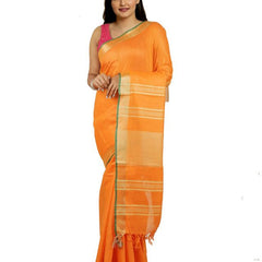 Bhagalpuri Handloom Cotton Linen Blend Saree With Contrast Unstiched Blouse Piece