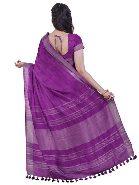 Electric Purple & Mint Green women's Bhagalpuri Handloom Cotton-Linen Blend Saree Combo (Pack Of 2) With Running Unstiched Blouse Piece - View 2