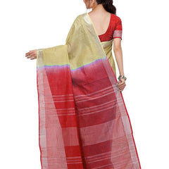 Buff Brown & Red women's Bhagalpuri Handloom Linen Slub Blend Two Dye Saree With Running Unstitched Blouse Piece - View 3
