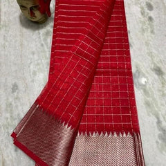 Cotton Silk Handloom Bhagalpuri Wide Border Check Saree