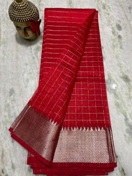 Cotton Silk Handloom Bhagalpuri Wide Border Check Saree