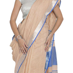 Bhagalpuri Handloom Cotton Linen Blend Contrast Pallu Saree And Unstitched Contrast Blouse Piece - View 5