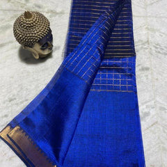 Bhagalpuri Handloom Cotton Silk Check Half Body Saree for women's (Duke_Blue)