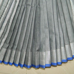 Grey-Blue women's Handloom Bhagalpuri Linen Cotton Blend Saree Ethnic Wear With Contrast Unstitched Blouse Piece - View 5