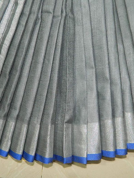 Grey-Blue women's Handloom Bhagalpuri Linen Cotton Blend Saree Ethnic Wear With Contrast Unstitched Blouse Piece - View 5