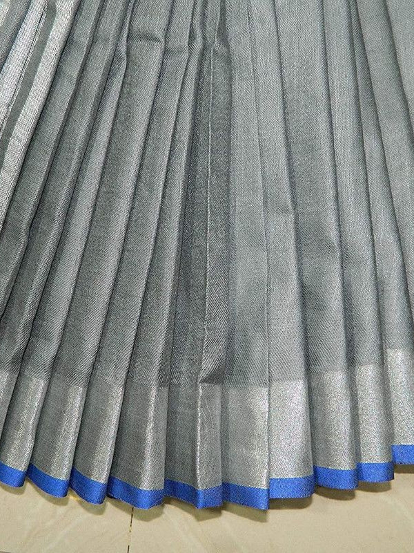 Grey-Blue women's Handloom Bhagalpuri Linen Cotton Blend Saree Ethnic Wear With Contrast Unstitched Blouse Piece - View 5