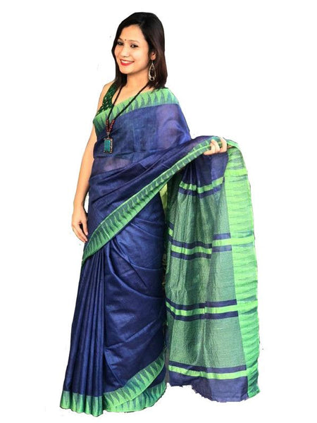 Bhagalpuri Handloom Kota Silk Temple Border Saree And Variation Of Colors With Striped Blouse Piece - View 4