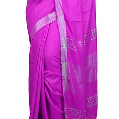 Magenta Bhagalpuri women's Handloom Linen Cotton Ethnic Wear Saree With Running Unstitched Blouse Piece - View 4
