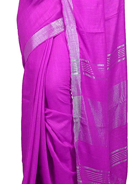 Magenta Bhagalpuri women's Handloom Linen Cotton Ethnic Wear Saree With Running Unstitched Blouse Piece - View 4