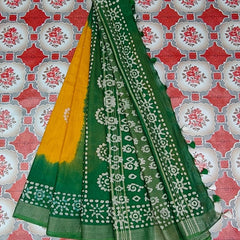 Bhagalpuri Handloom Linen Blend Batik Saree With Running BLouse Piece - View 5
