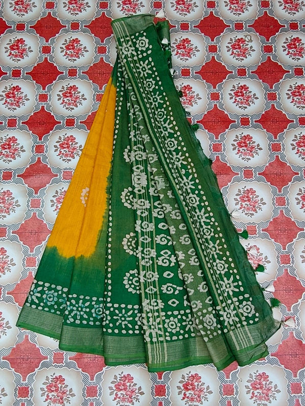 Bhagalpuri Handloom Linen Blend Batik Saree With Running BLouse Piece - View 5