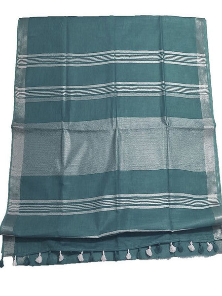 Myrtle Green women's Bhagalpuri Linen Saree With Blouse Piece