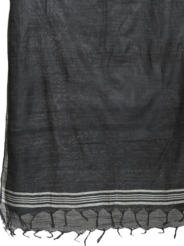 Linen Handloom Bhagalpuri Black Dupatta - View 6