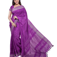 Brown & Electric Purple women's Bhagalpuri Handloom Cotton-Linen Blend Saree Combo (Pack Of 2) With Running Unstiched Blouse Piece - View 6
