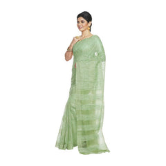 Pistachio Green women's Bhagalpuri Kota Doria Silk Semi Transparent Saree With Unstiched Blouse Piece - View 2