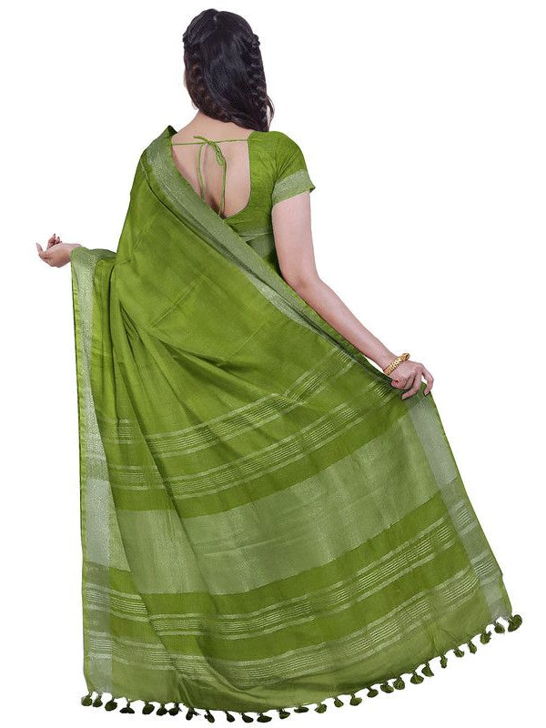 Cerulean Blue & Green women's Bhagalpuri Handloom Cotton-Linen Blend Saree Combo (Pack Of 2) With Running Unstiched Blouse Piece - View 7